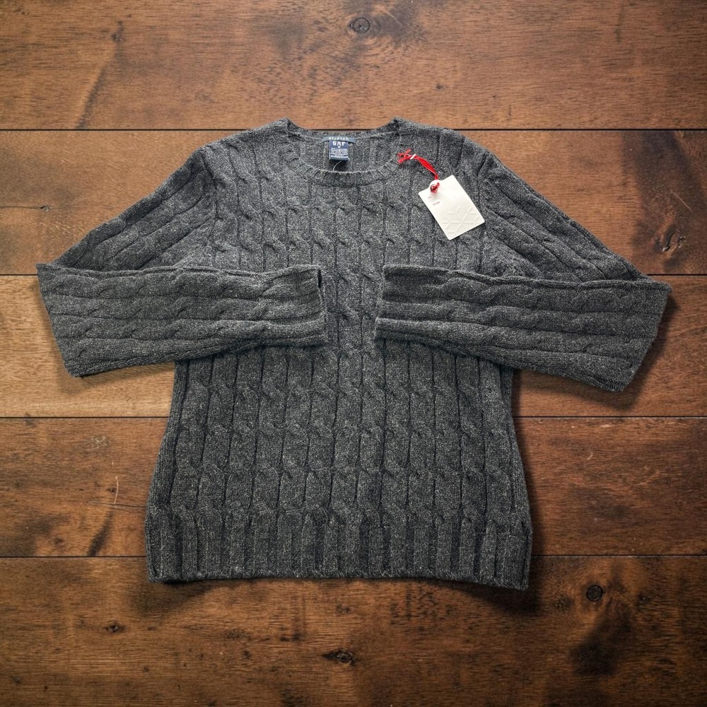 NEW Vintage Y2K Gap Womens M Lambswool Cable Knit Crewneck Sweater Charcoal Gray